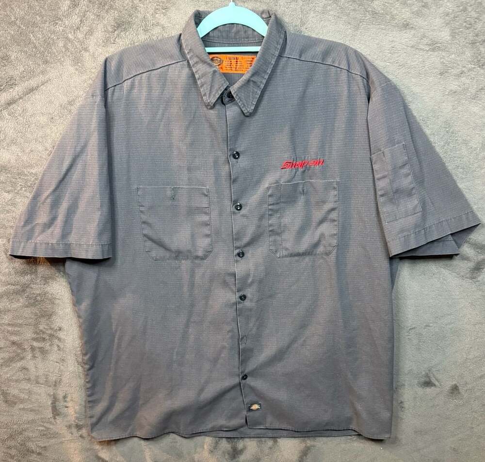 Dickies Snap-On Short Sleeve Work Shirt Size XL Gray Button-Down